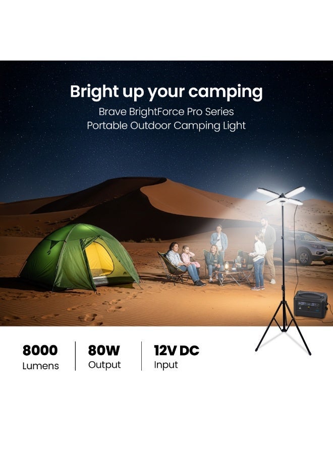 Brave Brightforce Pro 80W Portable LED Camping Light - 8000 Lumens Super Bright Folding Flood Light with Tripod Stand, Telescopic & Hangable Outdoor Light, Dual Power (Battery Clip & 12V Car Adapters), IP54 Waterproof, for Camping, Hunting, Emergency, Work, Portable Lantern & Carrying Bag - Image 2
