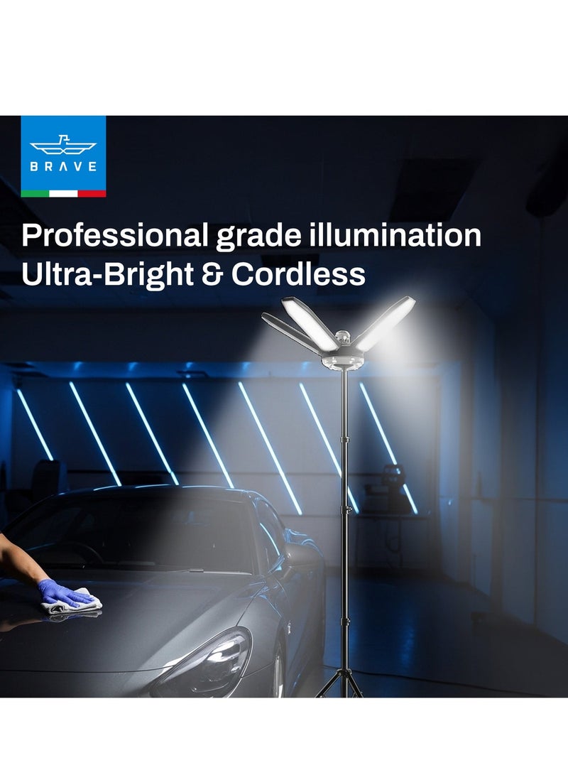 Brave Brightforce Pro 80W Portable LED Camping Light - 8000 Lumens Super Bright Folding Flood Light with Tripod Stand, Telescopic & Hangable Outdoor Light, Dual Power (Battery Clip & 12V Car Adapters), IP54 Waterproof, for Camping, Hunting, Emergency, Work, Portable Lantern & Carrying Bag - Image 4