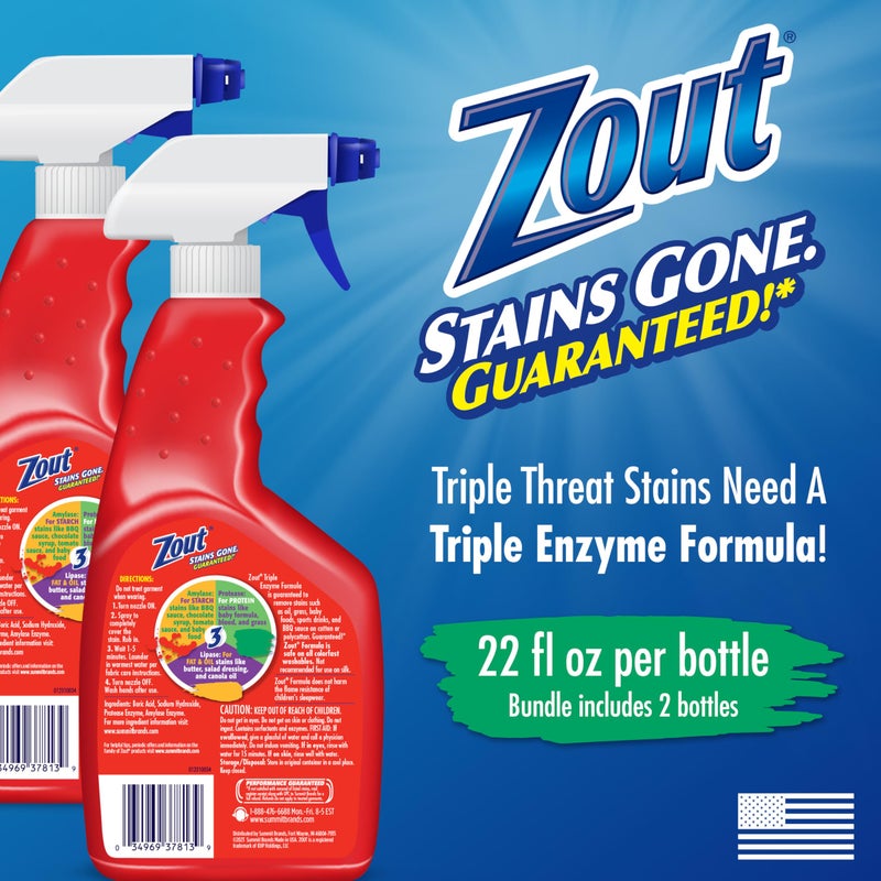 Zout Laundry Stain Remover Spray, Triple Enzyme Formula, 22 Ounce Bottles, 2-Pack - Image 2