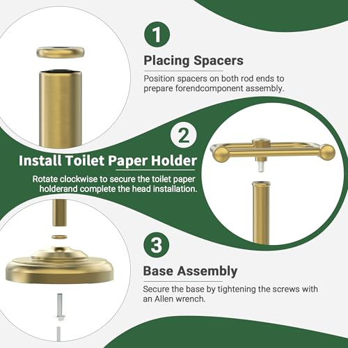 WZRUA Toilet Paper Holder Stand,Free Standing Toilet Paper Holder,Modern Post Pivoting Toilet Paper Stand with Stable Weighted Base,SUS304 Stainless Steel Tissue Roll Holder Stand for Bathroom,Brushed Gold - Image 5