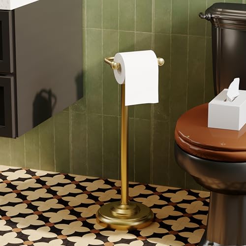 WZRUA Toilet Paper Holder Stand,Free Standing Toilet Paper Holder,Modern Post Pivoting Toilet Paper Stand with Stable Weighted Base,SUS304 Stainless Steel Tissue Roll Holder Stand for Bathroom,Brushed Gold - Image 2