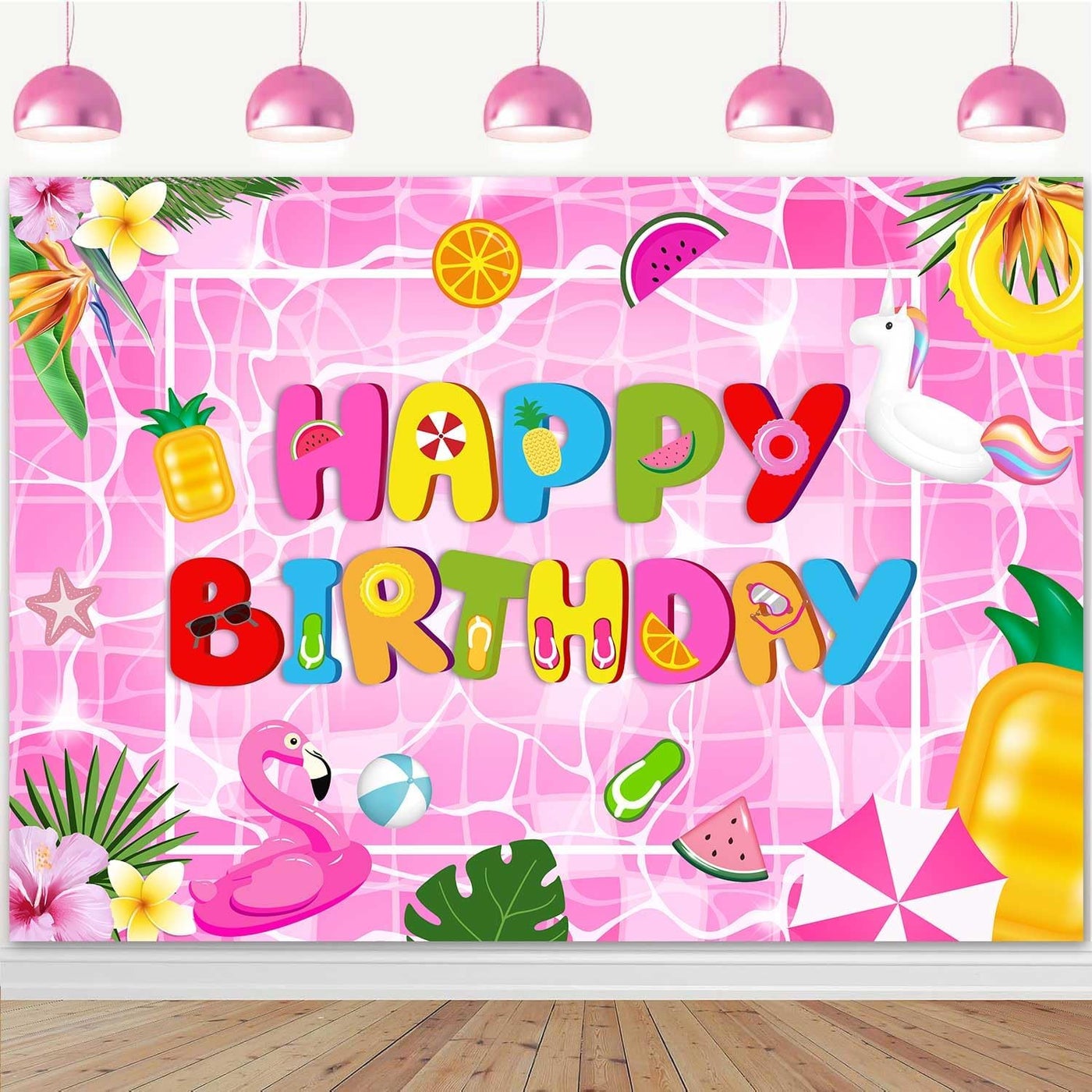 Al Raied Al Raied Pool Party Backdrop Summer Happy Birthday Decorations Tropical Theme Banner