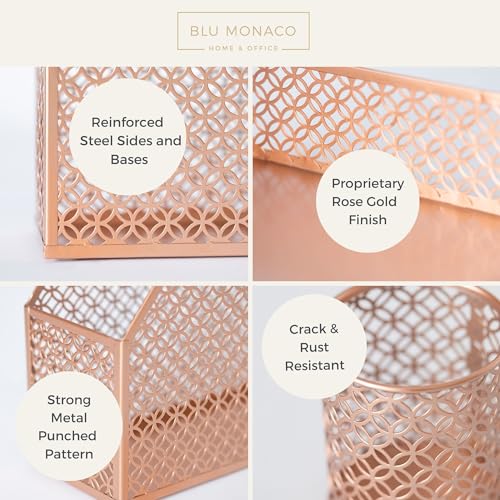 BLU MONACO Rose Gold Desk Organizer Set – 6-Piece Desk Accessories for Mail, Sticky Notes, Pens, Magazines & Documents - Image 3