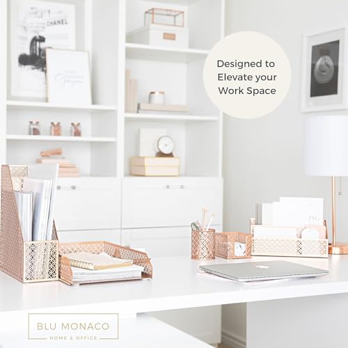 BLU MONACO Rose Gold Desk Organizer Set – 6-Piece Desk Accessories for Mail, Sticky Notes, Pens, Magazines & Documents - Image 2