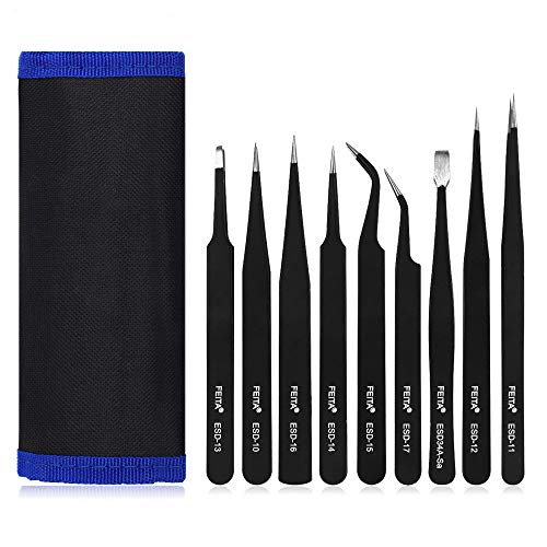 FEITA Precision Tweezer Set - FEITA Professional ESD Stainless Steel Anti static Tweezers Kit for Electronic, craft, Jewelry, Watchmakers, Hobby (Black 9 Pcs) - Image 1