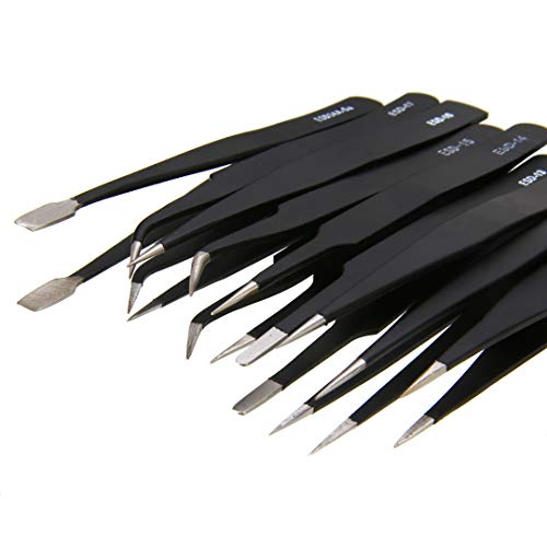 FEITA Precision Tweezer Set - FEITA Professional ESD Stainless Steel Anti static Tweezers Kit for Electronic, craft, Jewelry, Watchmakers, Hobby (Black 9 Pcs) - Image 4