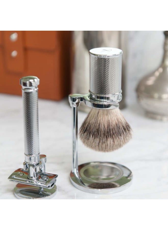 M MÜHLE Traditional Silvertip Badger Shaving Brush | Chrome Plated Stainless Steel Handle | Luxury Shave Accessory for Men - Image 3