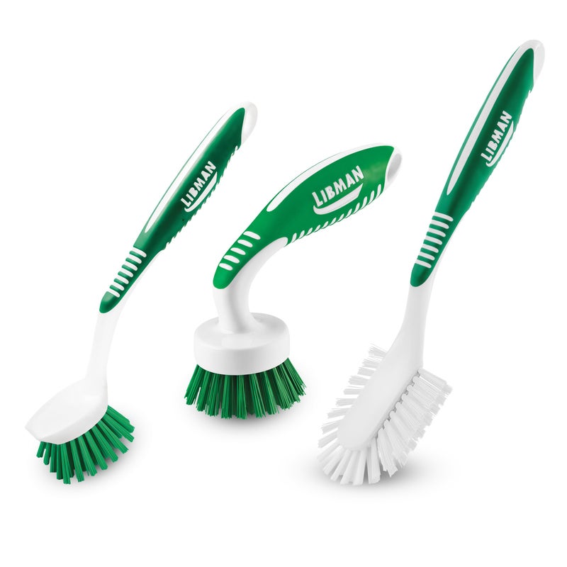Libman Green  White Cleaning Brush Kit 3Piece Set AllPurpose Brushes for Kitchen Basins Sinks Dishwashers
