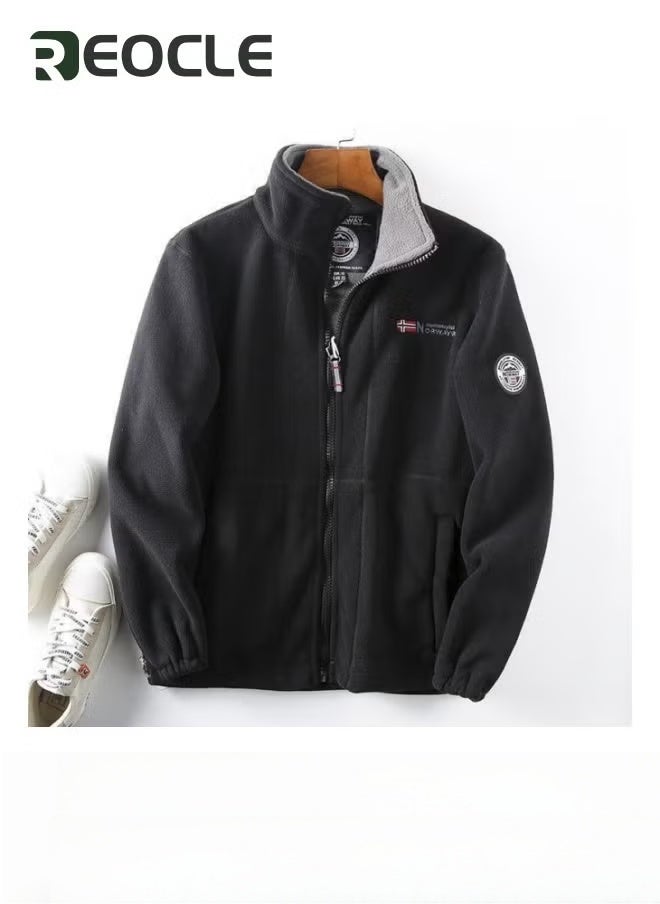 REOCLE Warm Sherpa Jacket for Men Winter Coats Outwear Winter Full-Zip Polar Fleece Sport Jacket with Pockets Unisex 360-Degree Ultra-Warm Sherpa Jacket Black  - Image 1