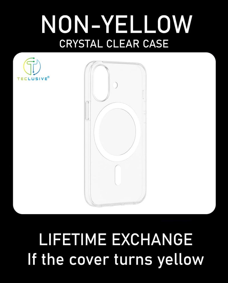 T TECLUSIVE Crystal Magnetic Case Compatible with Magsafe iPhone 16 | Slim Hard Shell Transparent Smoke Plastic Cover with Ring | Anti Yellow Case (Clear, 16) - Image 3