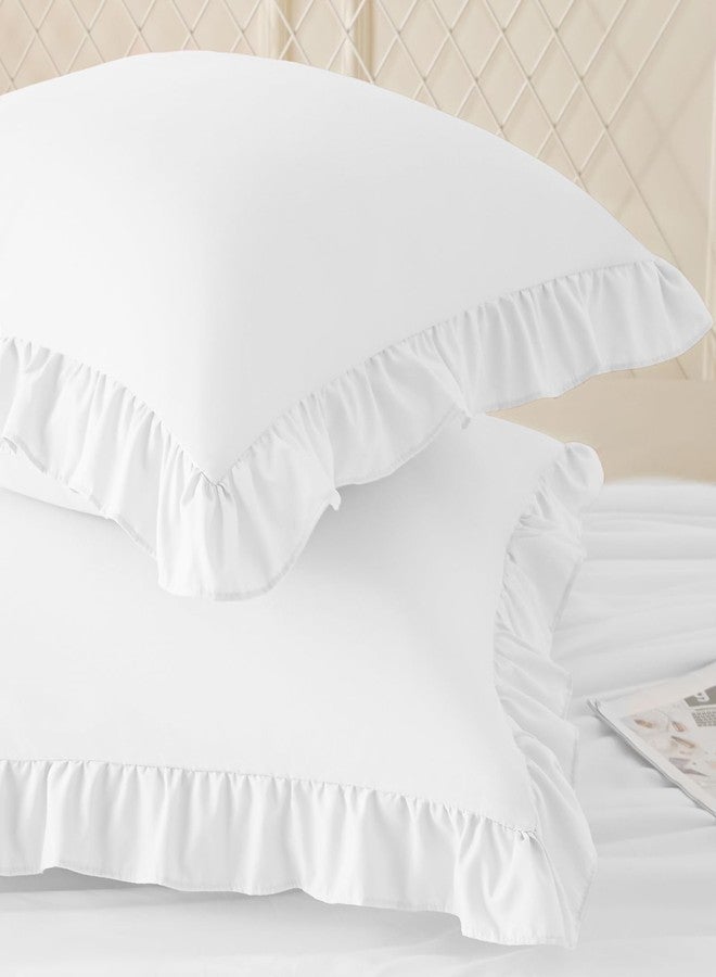 KKJIAF Ruffle Pillow Cases 18x18 Inches, White Square Ruffled Pillow Covers Set of 2, Microfiber Wrinkle Resistant Pillow Shams with Envelope Closure for Sofa Bed Living Room - Image 2