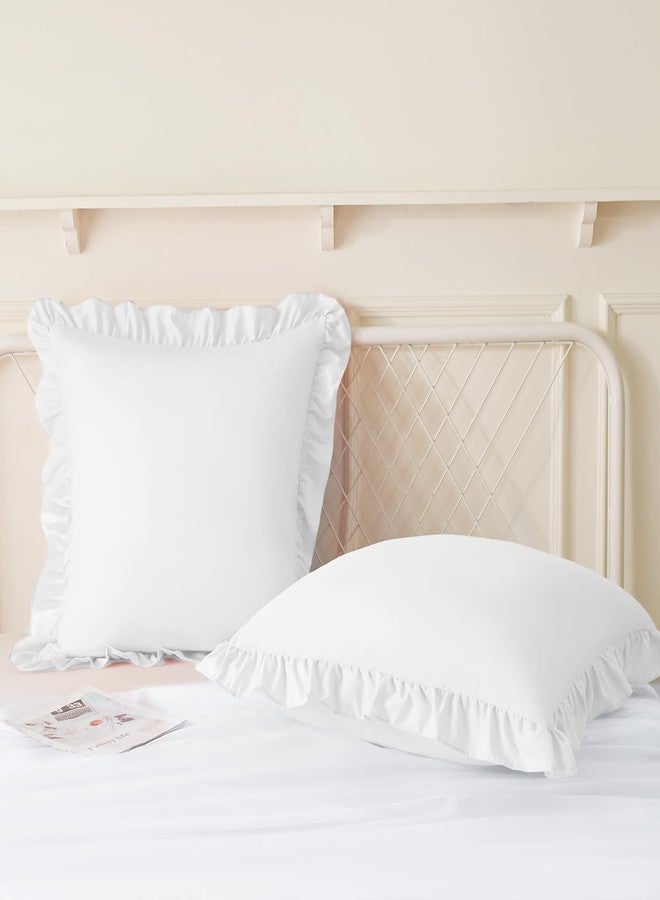 KKJIAF Ruffle Pillow Cases 18x18 Inches, White Square Ruffled Pillow Covers Set of 2, Microfiber Wrinkle Resistant Pillow Shams with Envelope Closure for Sofa Bed Living Room - Image 4