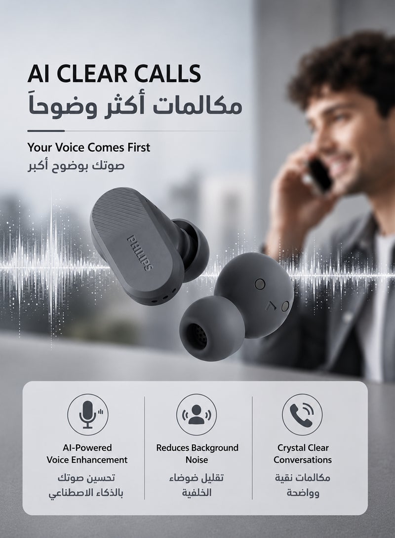 Philips True Wireless Earbuds, TWS Bluetooth 5.3 with Hybrid ANC, AI Clear Calls, Dynamic Bass Boost, IPX4 Waterproof, Touch Controls, USB-C Charging Case, Up to 24H Battery Life, TAT3509,   Grey grey - Image 3