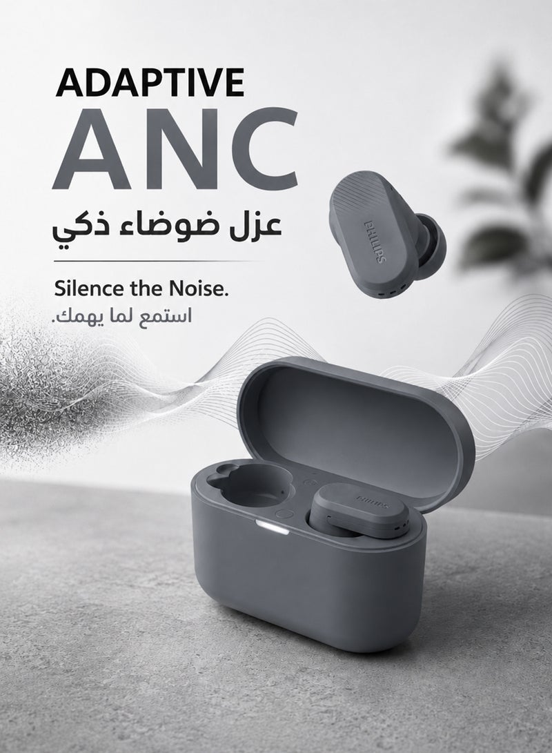 Philips True Wireless Earbuds, TWS Bluetooth 5.3 with Hybrid ANC, AI Clear Calls, Dynamic Bass Boost, IPX4 Waterproof, Touch Controls, USB-C Charging Case, Up to 24H Battery Life, TAT3509,   Grey grey - Image 4