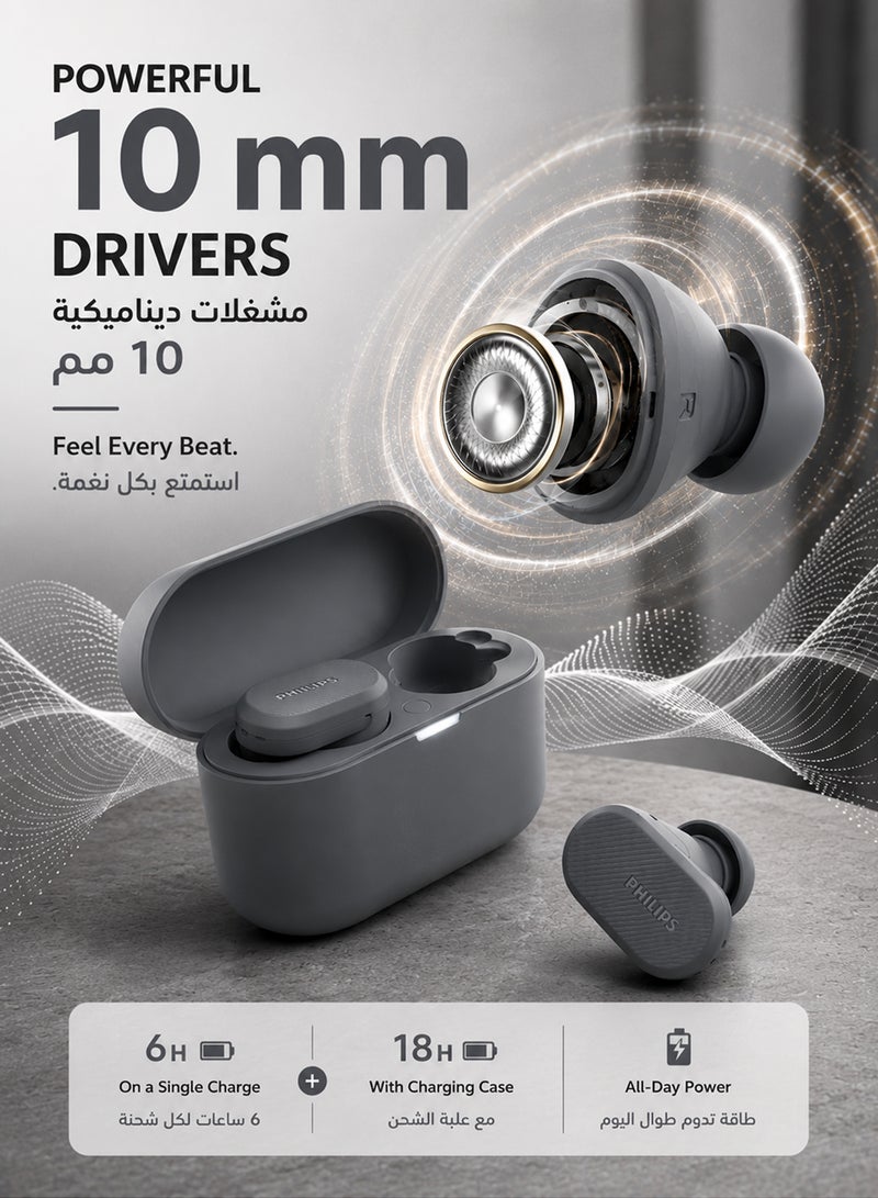 Philips True Wireless Earbuds, TWS Bluetooth 5.3 with Hybrid ANC, AI Clear Calls, Dynamic Bass Boost, IPX4 Waterproof, Touch Controls, USB-C Charging Case, Up to 24H Battery Life, TAT3509,   Grey grey - Image 5
