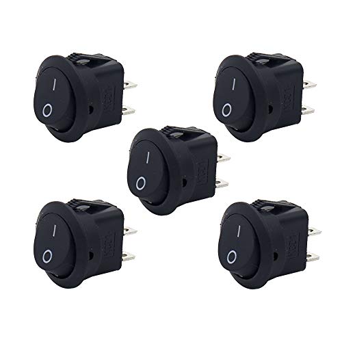 Electronicspices PACK OF 5 Black SPST 2-Pin ON/Off Round Boat Rocker Switch AC 6A 250V 10A 125V - Image 1