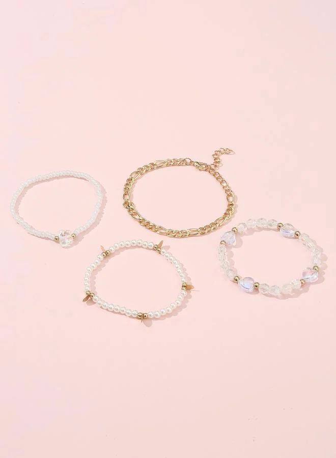 Take Two Pack of 4 - Multi-Color Beaded and Chain Bracelets with Heart and Butterfly Charms