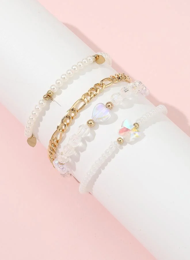 Take Two Pack of 4 - Multi-Color Beaded and Chain Bracelets with Heart and Butterfly Charms