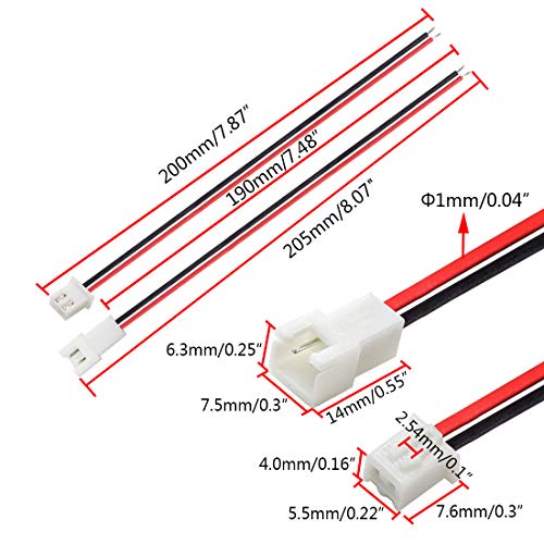 Hxchen JST XH2.54 2Pin Micro Female and Male Connection Plug with Red Black Terminal Connector Wire Cable 200mm - (10 Pairs) - Image 2