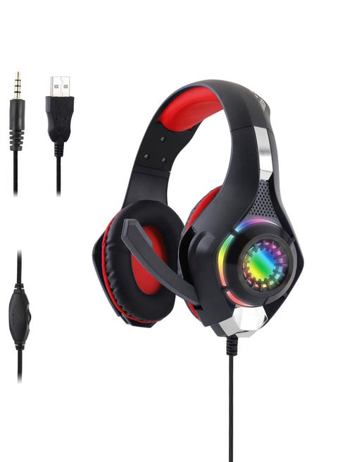 FX-03 RGB Wired Over Ear Gaming Headset with Microphone Black Red