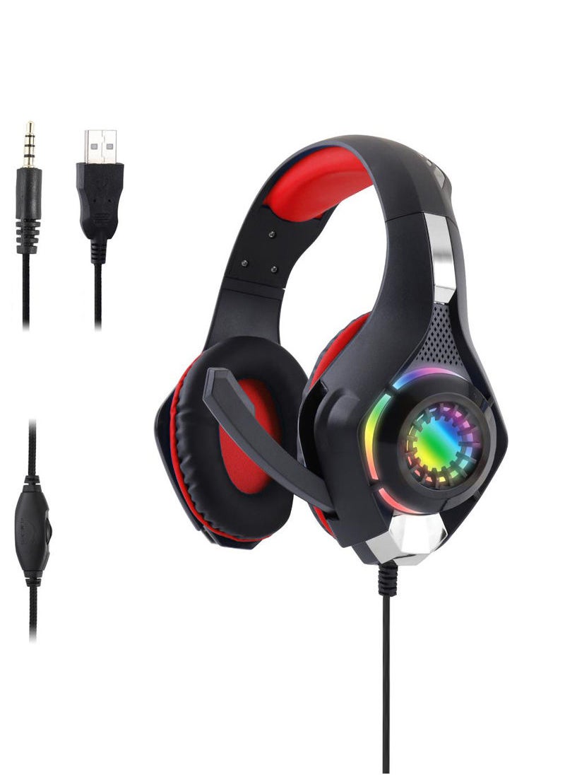 Flash Hawk - FX-03 RGB Wired Over Ear Gaming Headset with Microphone Black Red - Image 1
