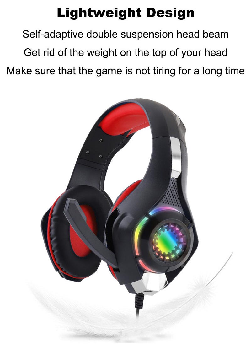 Flash Hawk - FX-03 RGB Wired Over Ear Gaming Headset with Microphone Black Red - Image 1