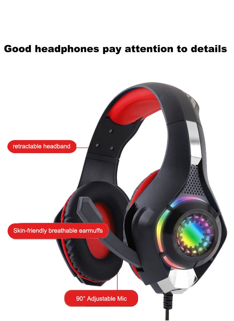 Flash Hawk - FX-03 RGB Wired Over Ear Gaming Headset with Microphone Black Red - Image 1