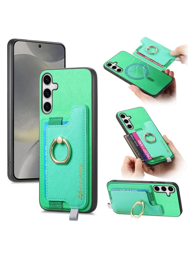 S-TOP Case For Samsung Galaxy S25 5G Retro Cross Leather Ring Horizontal Insert Card Bag MagSafe Phone Case - Image 1