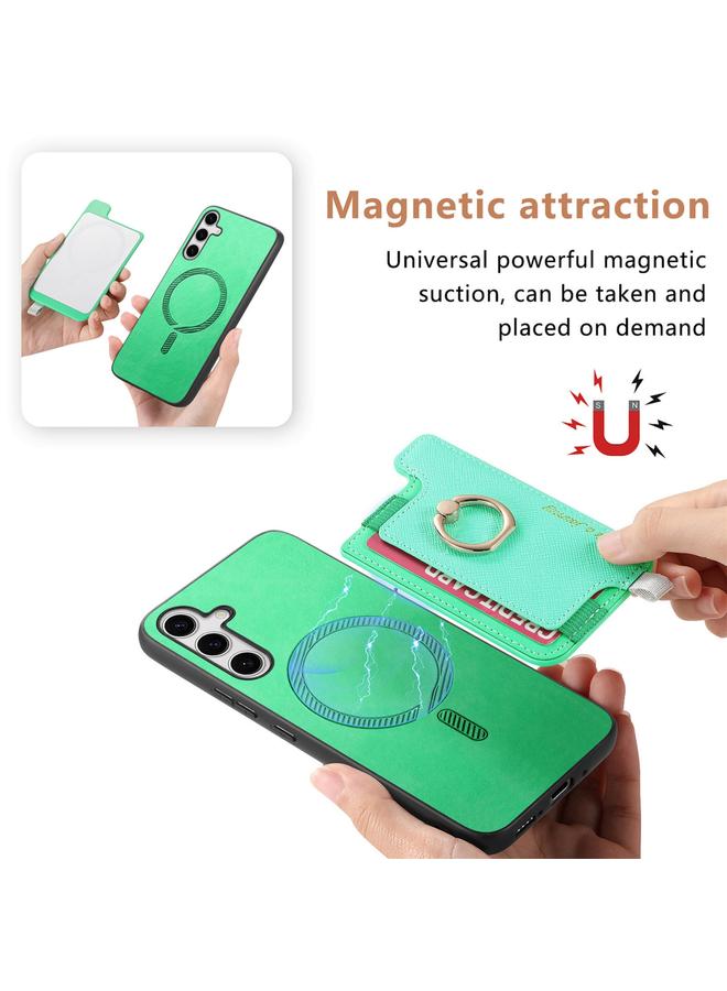 S-TOP Case For Samsung Galaxy S25 5G Retro Cross Leather Ring Horizontal Insert Card Bag MagSafe Phone Case - Image 3