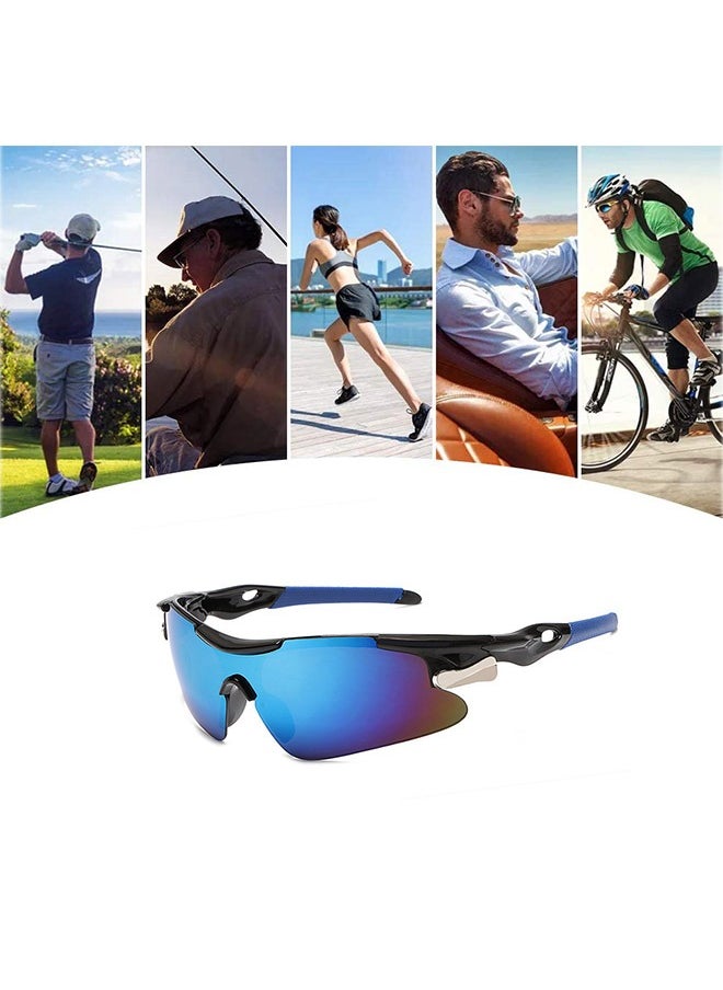 Generic - 2 Pcs Outdoor Sports UV Protection Half Frame Sunglasses, UV400 Polarized Cycling Sports Sunglasses, Windproof Goggles for Baseball Golf (Silver+Blue) - Image 1