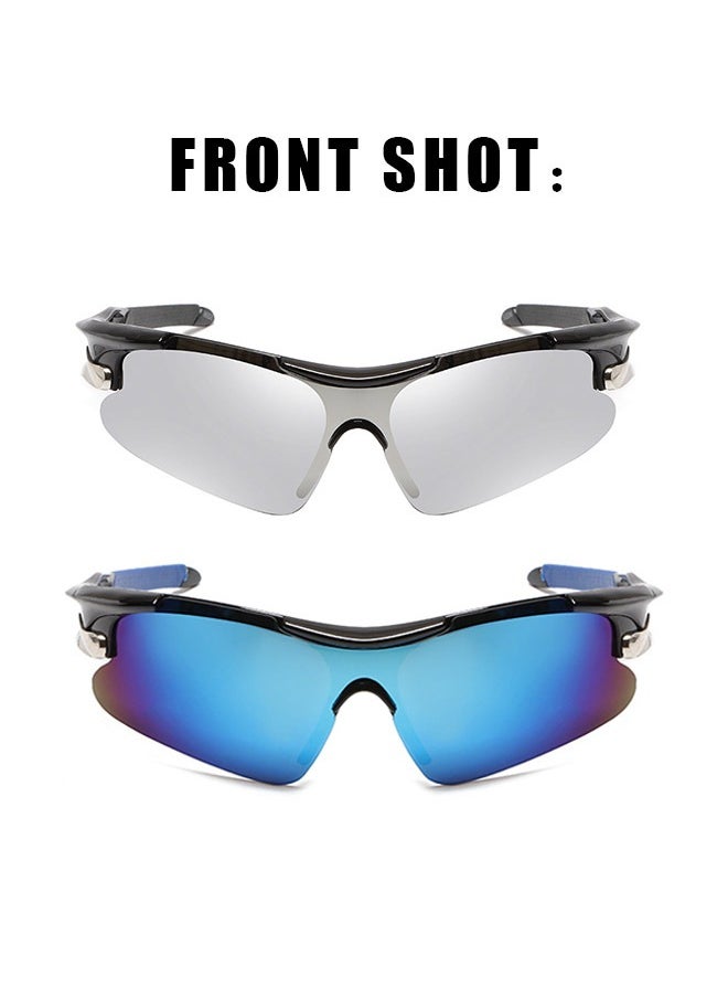 Generic - 2 Pcs Outdoor Sports UV Protection Half Frame Sunglasses, UV400 Polarized Cycling Sports Sunglasses, Windproof Goggles for Baseball Golf (Silver+Blue) - Image 1