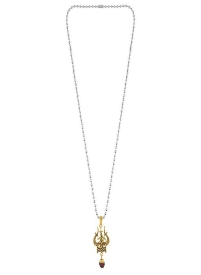 VIEN Lord Shiva Symbol Trishul with Om Rudraksha Pendant Locket Gold-plated Brass Locket - Image 3