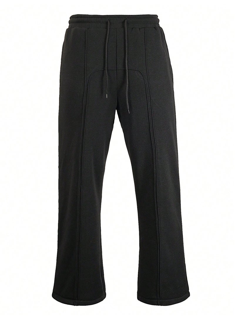 Men's Black Wide Leg Sweatpants Loose Fit Drawstring Straight Casual Trousers - Image 2
