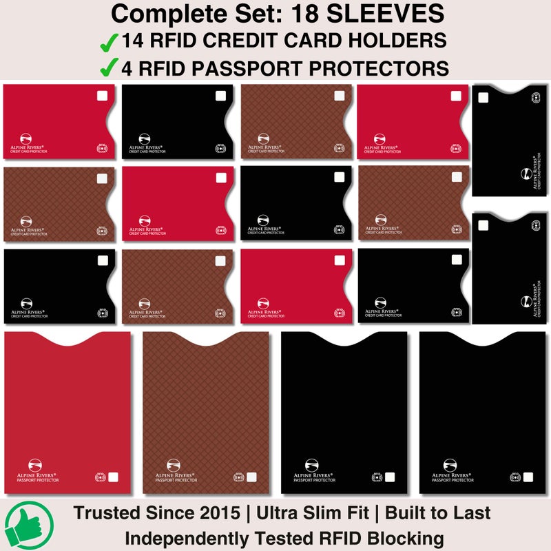 Alpine Rivers RFID Blocking Credit Card Sleeves 18-Pack â€“ 14 Multi-Color Card Protectors (All Top Loader) & 4 Passport Sleeves â€“ Slim Water-Resistant Anti-Theft Protection for Travel - Image 3