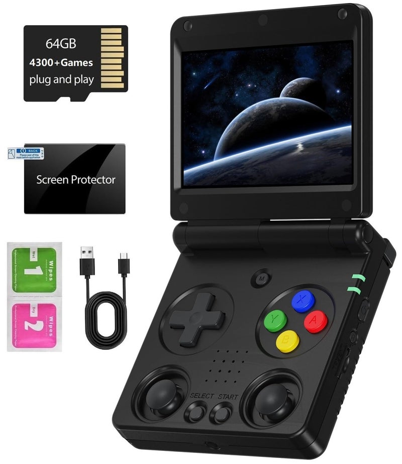 Voacle RG34XXSP Foldable Retro Handheld Game Console , 3.4 Inch IPS Screen Linux System Sunken Dual Joystick Built-in 64G TF Card 5000+ Games Handheld Emulator Support 5G WiFi Bluetooth TV Output(Black) - Image 1