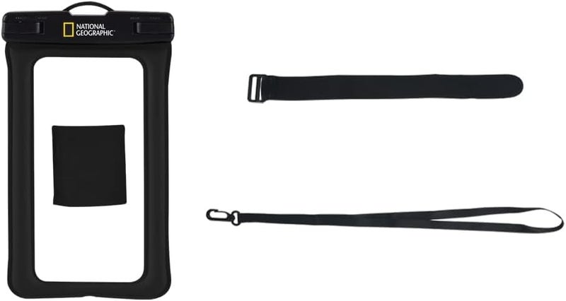 ناشيونال چيوغرافيك جراب هاتف عالمي مقاوم للماء وحقيبة هاتف محمول معتمد من Ipx8 لهاتف Iphone16 Promax و16 Pro16 15 14 13 12 Galaxy S24 Ultra وS23 Series S22، مناسب للهواتف الكبيرة حتى 7.2 بوصة - أسود - Image 3