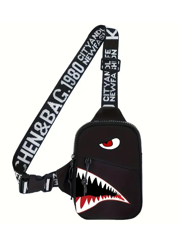 PROMASS Shark Design Nylon Chest Bag, Trendy Crossbody Sling Bag, One-Shoulder Sports Pack, Adjustable Strap  - Image 1