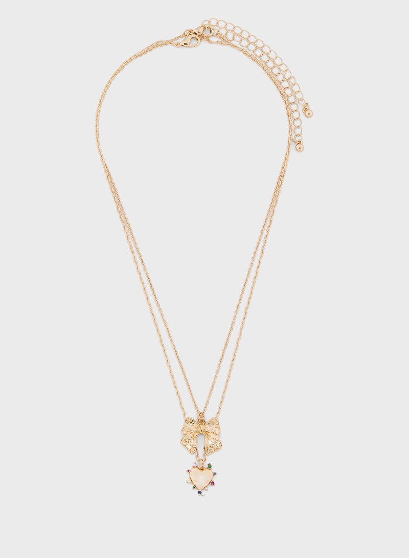Ginger 2 Pack Heart Bow Pendant Necklace  - Image 1