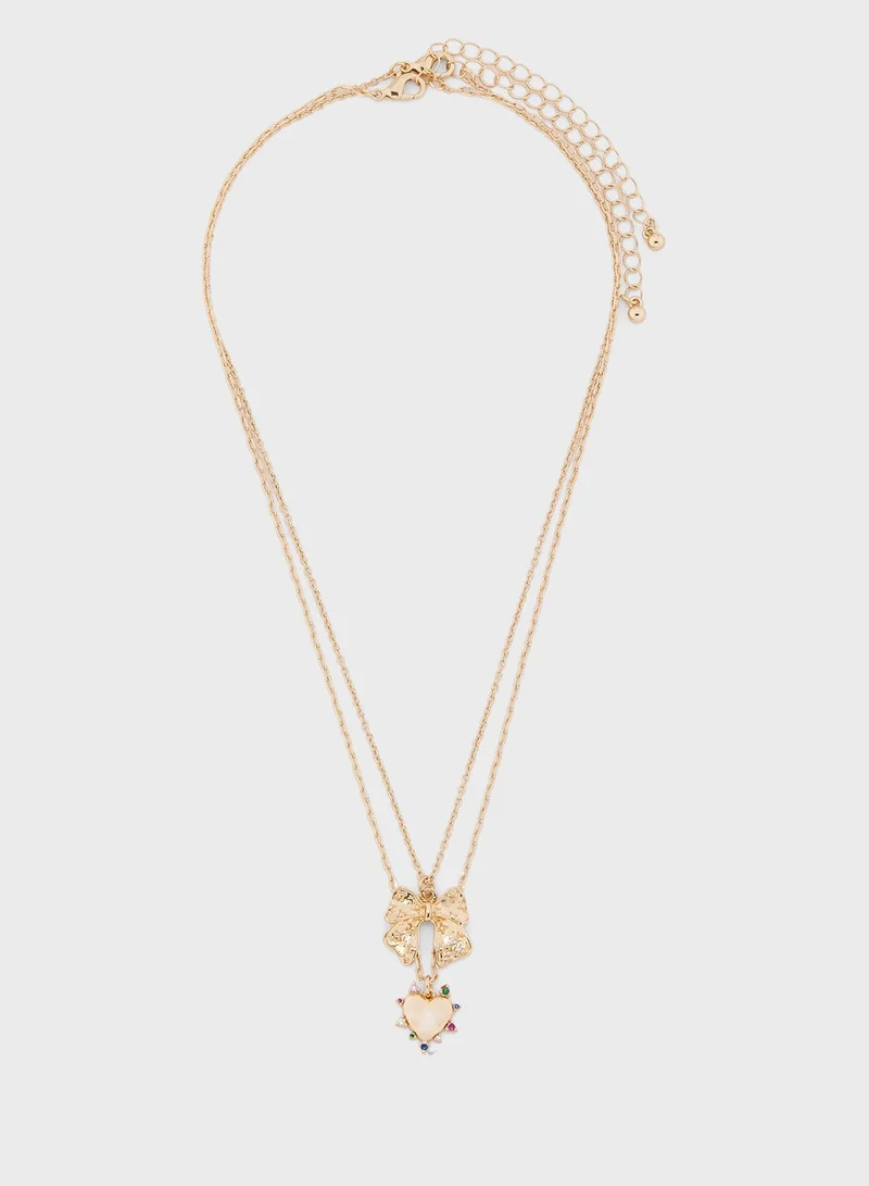 جينجر عقد بقلادة على شكل قلب بفيونكة - عبوة من قطعتين