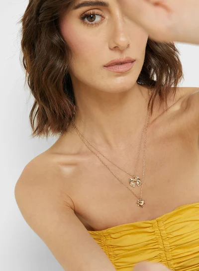 جينجر عقد بقلادة على شكل قلب بفيونكة - عبوة من قطعتين