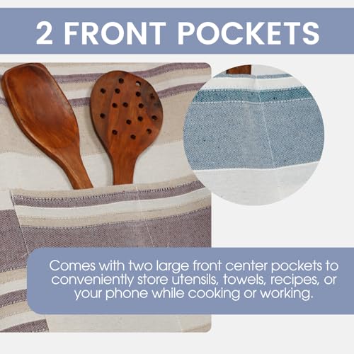 Värde 2 Pcs Unisex Cooking Aprons | Spillproof Layer | Striped Design with 2 Front Pocket & Free Size Neck Strap | Durable, Oil & Stain Resistant | Chef Apron for Cooking (Grey Olive & Lavender Mist) - Image 5