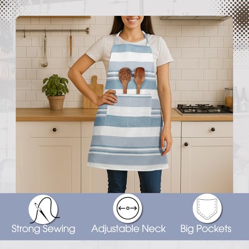 Värde 2 Pcs Unisex Cooking Aprons | Spillproof Layer | Striped Design with 2 Front Pocket & Free Size Neck Strap | Durable, Oil & Stain Resistant | Chef Apron for Cooking (Grey Olive & Lavender Mist) - Image 4