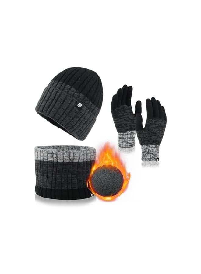 بروماس مجموعة قبعة ووشاح وقفازات شتوية للرجال، وقفازات تعمل باللمس، وقبعة جمجمة مبطنة بالصوف، ووشاح لتدفئة الرقبة، هدية شتوية مثالية للطقس البارد - Image 1