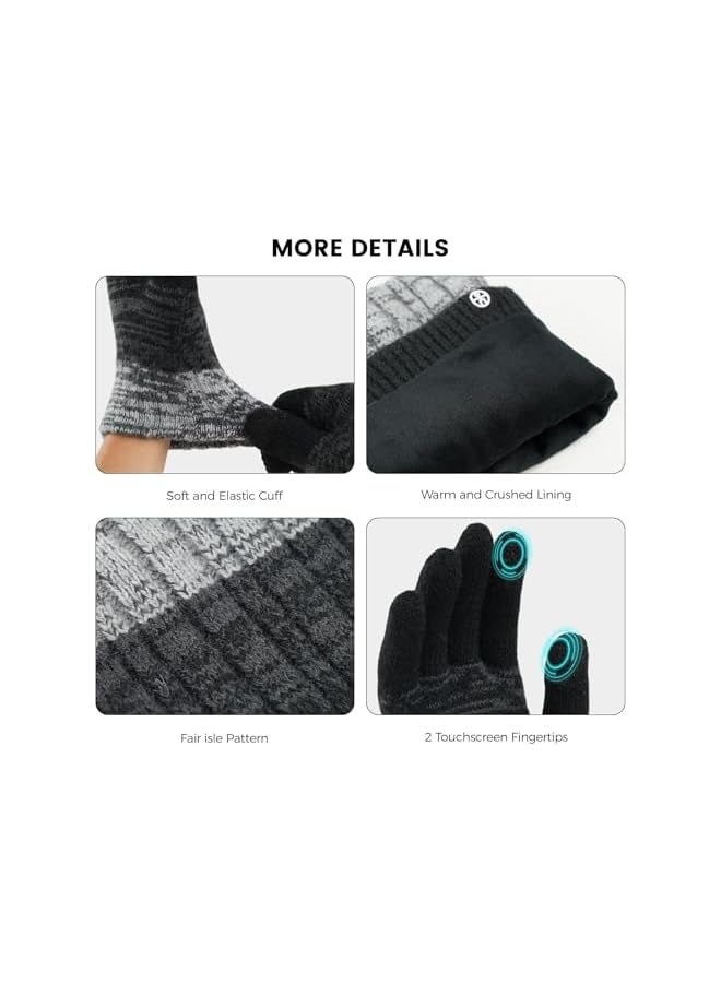 بروماس مجموعة قبعة ووشاح وقفازات شتوية للرجال، وقفازات تعمل باللمس، وقبعة جمجمة مبطنة بالصوف، ووشاح لتدفئة الرقبة، هدية شتوية مثالية للطقس البارد - Image 4