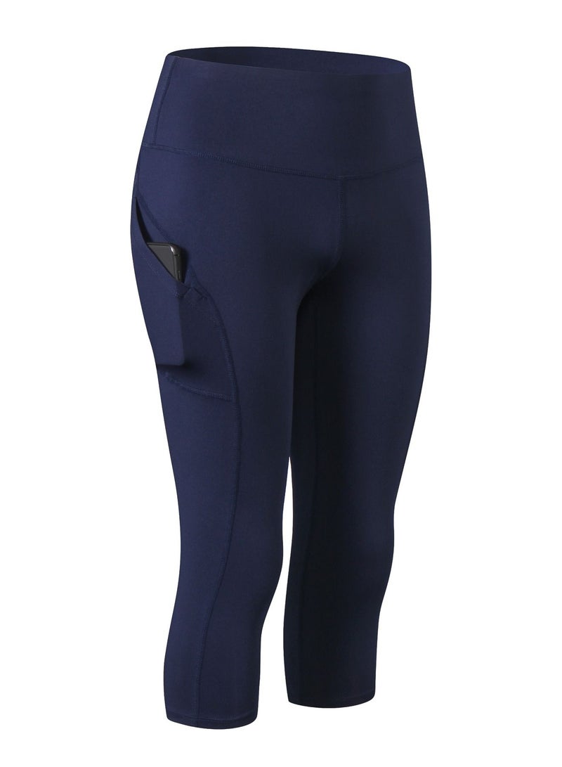Loquat Women Quick Dry Breathable Elastic Cropped Pants Dark Blue  - Image 1