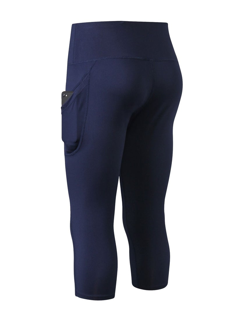Loquat Women Quick Dry Breathable Elastic Cropped Pants Dark Blue  - Image 2