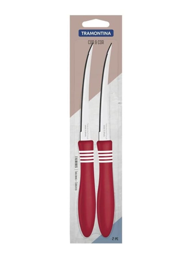 TRAMONTINA TRAMONTINA Steak Knife Set of 2 - 22 cm Stainless Steel Serrated Blades, Durable Red Polypropylene Handles, Precision Cutting for Meat, Comfortable Grip, Dishwasher Safe 