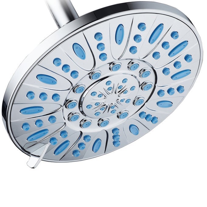 7INCH 6SETTING RAINFALL SHOWERHEAD WITH ANTIMICROBIAL MICROBAN PROTECTION FROM MOLD MILDEW AND BACTERIA CLOGFREE WAVE BLUE JETS CHROME FINISH