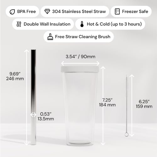 Dodoko Reusable Boba Cup with Resealable Lid Plug - 17 Oz Double Wall Insulated | Smoothie Tumbler | Wide Stainless Steel Straw For Bubble Tea, Boba Pearls - White - Image 3