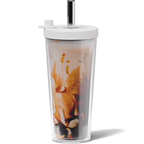 Dodoko Reusable Boba Cup with Resealable Lid Plug - 17 Oz Double Wall Insulated | Smoothie Tumbler | Wide Stainless Steel Straw For Bubble Tea, Boba Pearls - White - Image 1